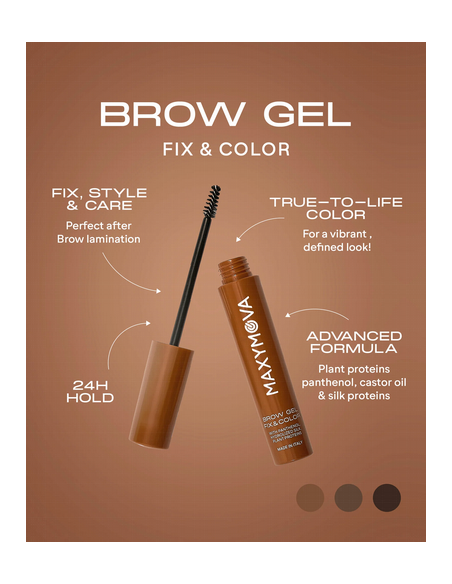 Brow Gel Fix & Go Maxymova Cappuccino | Gel fijador con color para cejas claras